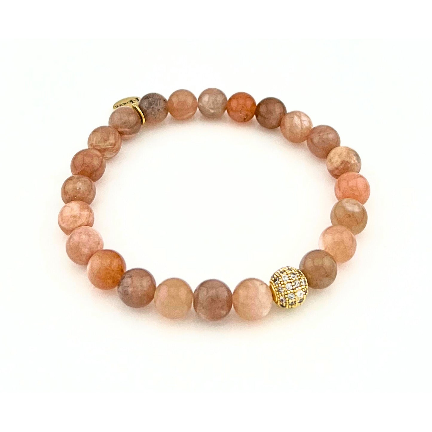 Bracelet Canopée en pierre de soleil naturelle 8 mm avec perle strass dorée – bijou lithothérapie énergie positive