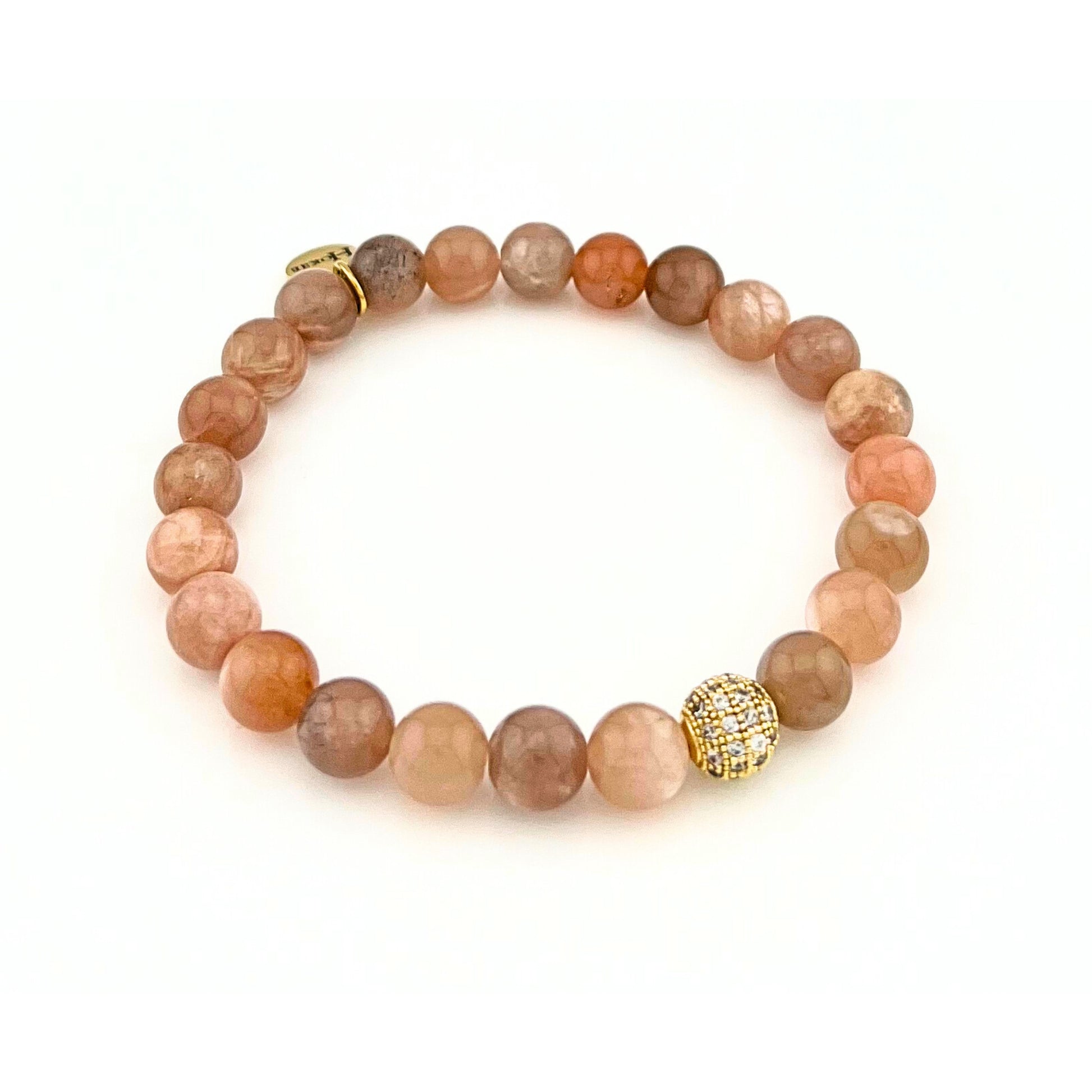 Bracelet Canopée en pierre de soleil naturelle 8 mm avec perle strass dorée – bijou lithothérapie énergie positive