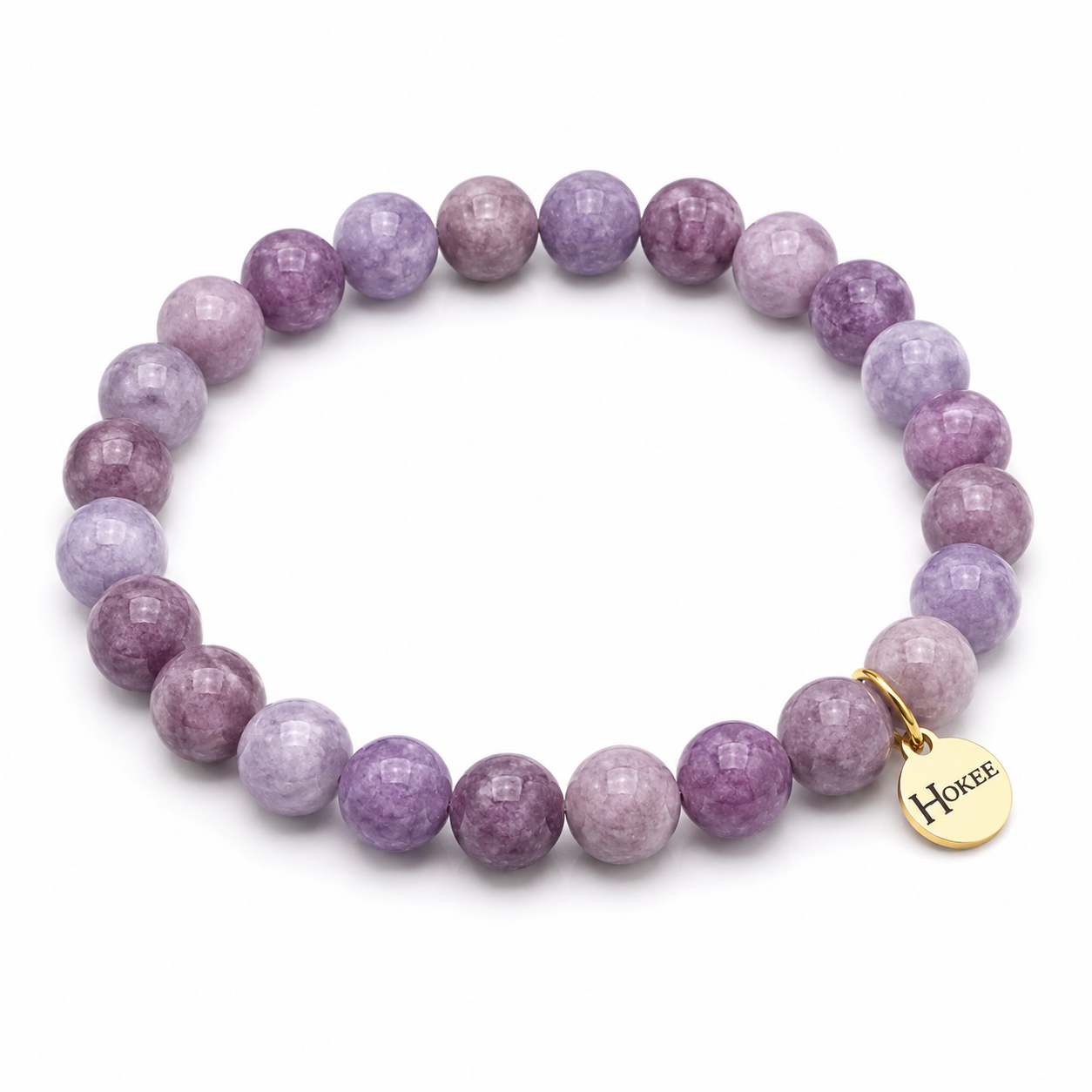 Bracelet Lépidolite naturelle 8 mm avec médaillon gold HOKEE