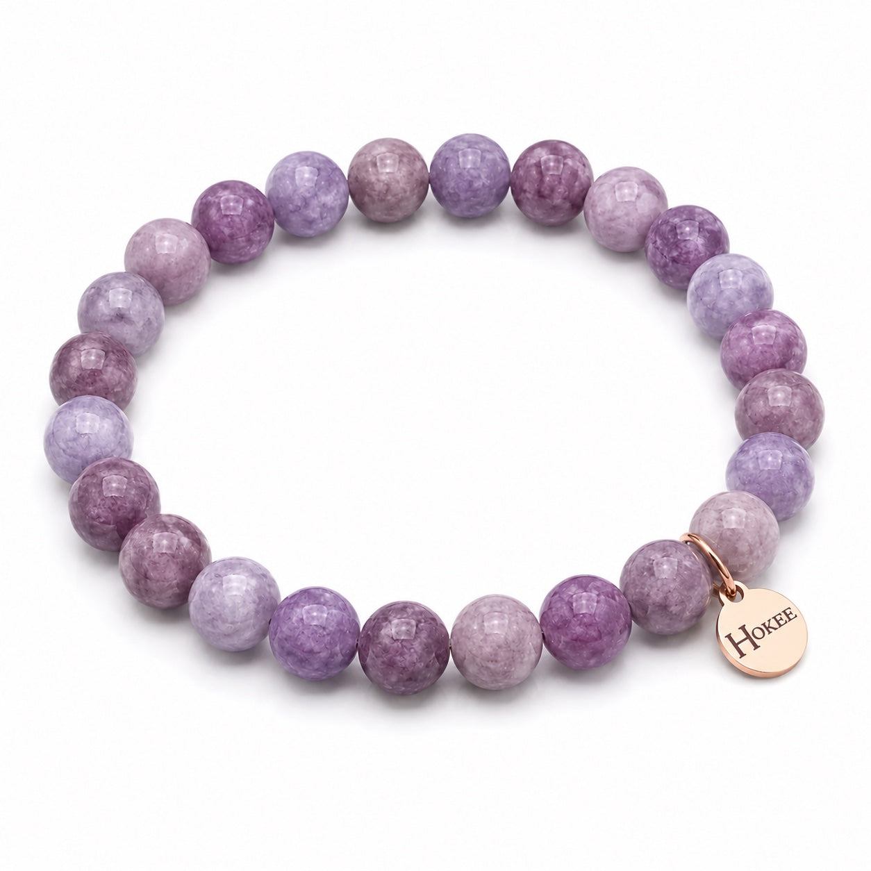 Bracelet Lépidolite 8 mm avec médaillon rose gold HOKEE