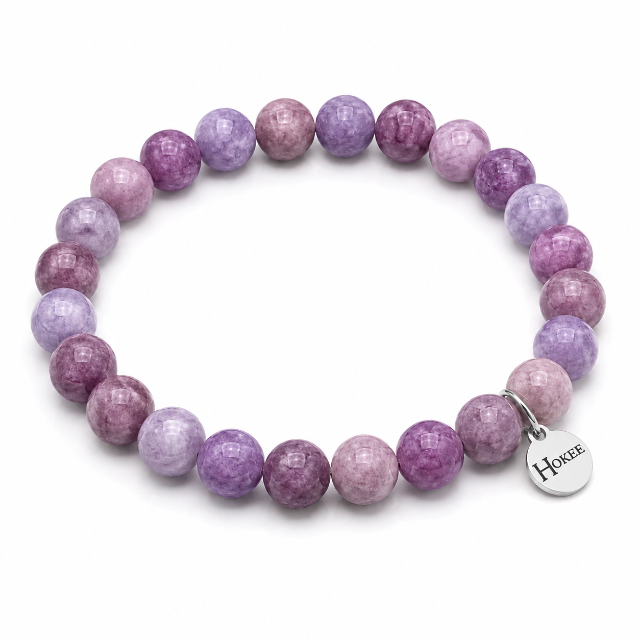 Bracelet Lépidolite 8 mm avec médaillon silver HOKEE