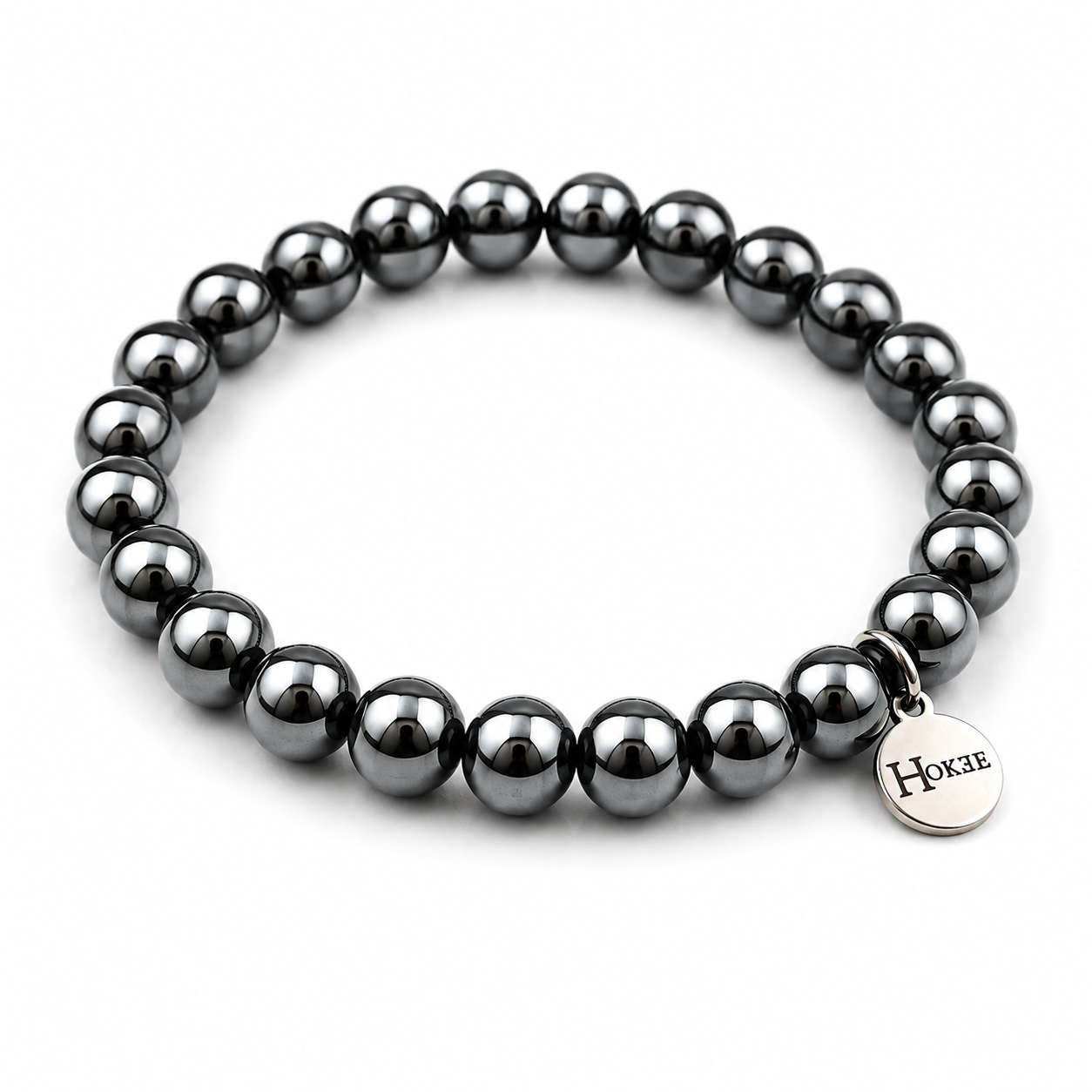 Bracelet en magnétite naturelle 8 mm avec médaillon HOKEE