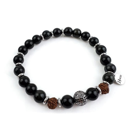 Bracelet ODIN en obsidienne noire 8 mm finition silver