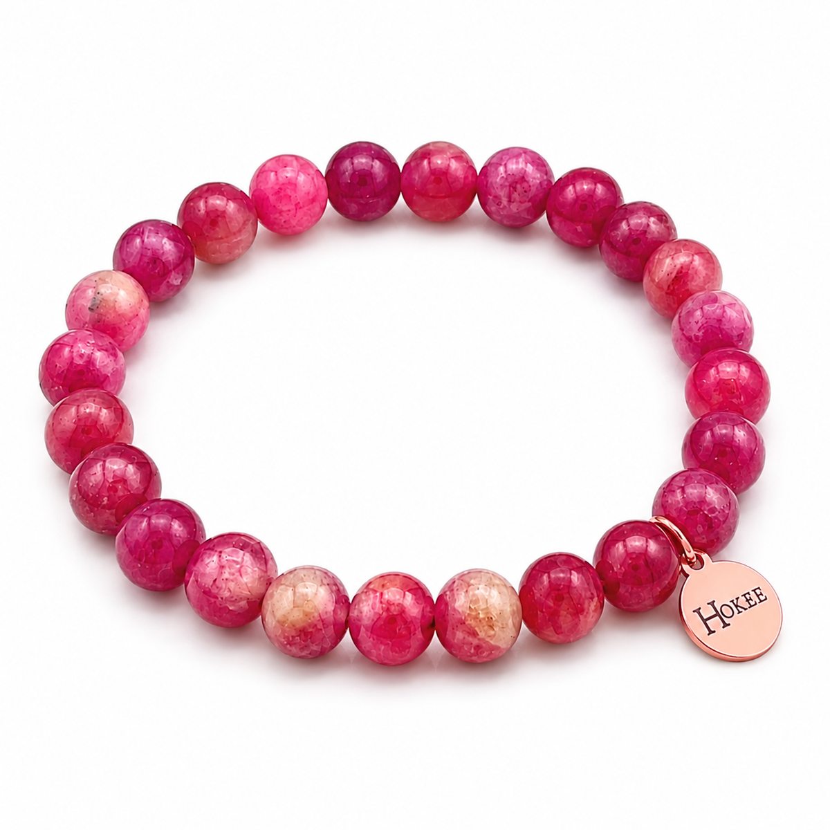 Bracelet Tourmaline Rose naturelle 8 mm avec médaillon rose gold – Hokee Minéraux