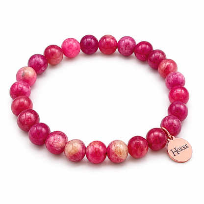 Bracelet Tourmaline Rose naturelle 8 mm avec médaillon rose gold – Hokee Minéraux