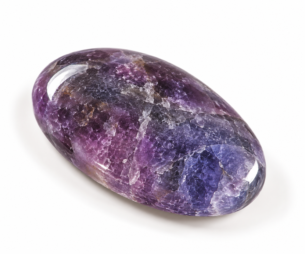 Galet de lépidolite quartzique naturelle sur fond blanc – HOKEE Minéraux
