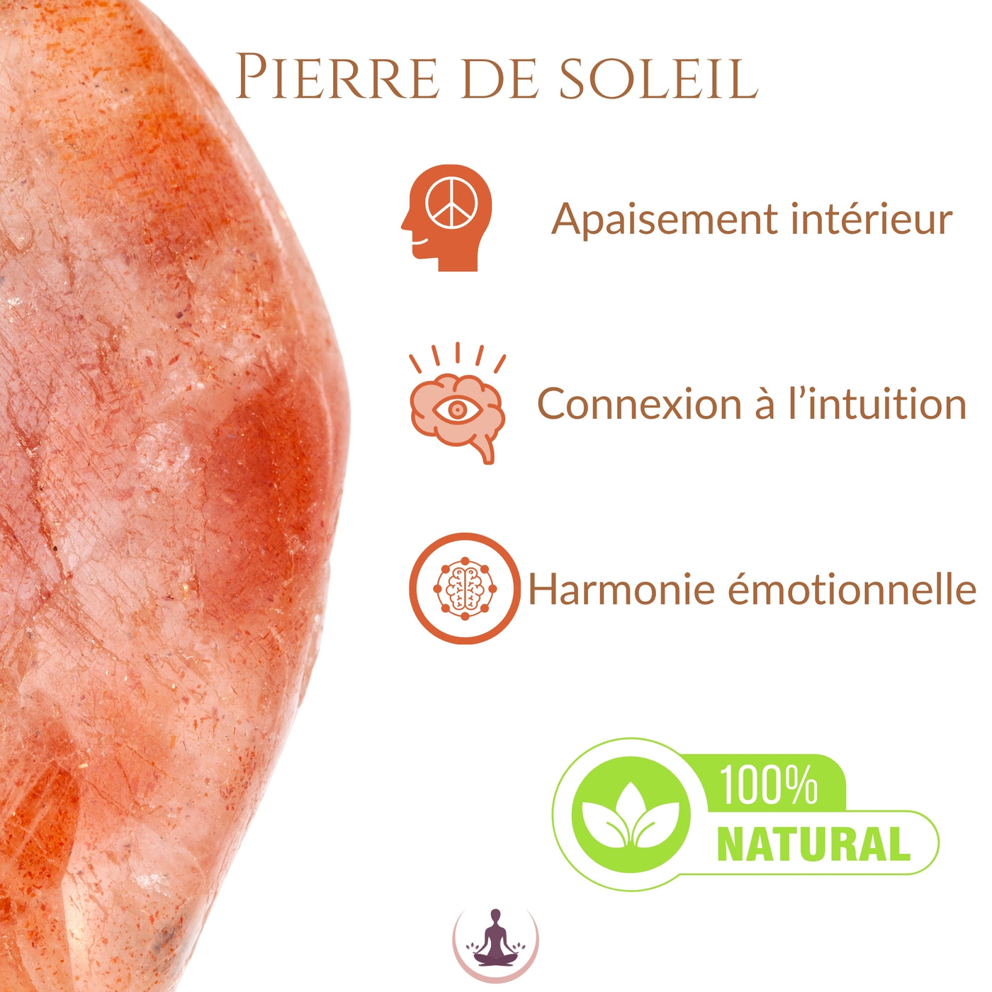 Présentation de la pierre de soleil naturelle du bracelet CANOPÉE