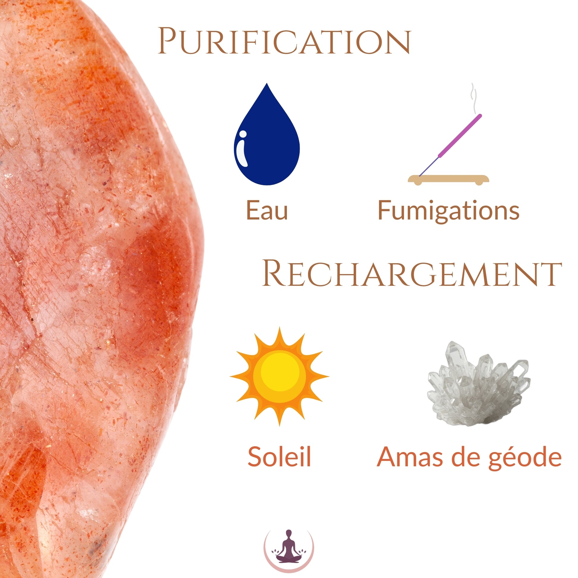 Purification et rechargement de la pierre de soleil – eau, fumigation, soleil et géode