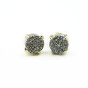Boucles d’oreilles ALICE Gris en druzes d’agate et finition dorée – Hokee Minéraux