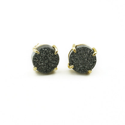 Boucles d’oreilles ALICE Noires en agate et finition dorée – Hokee Minéraux