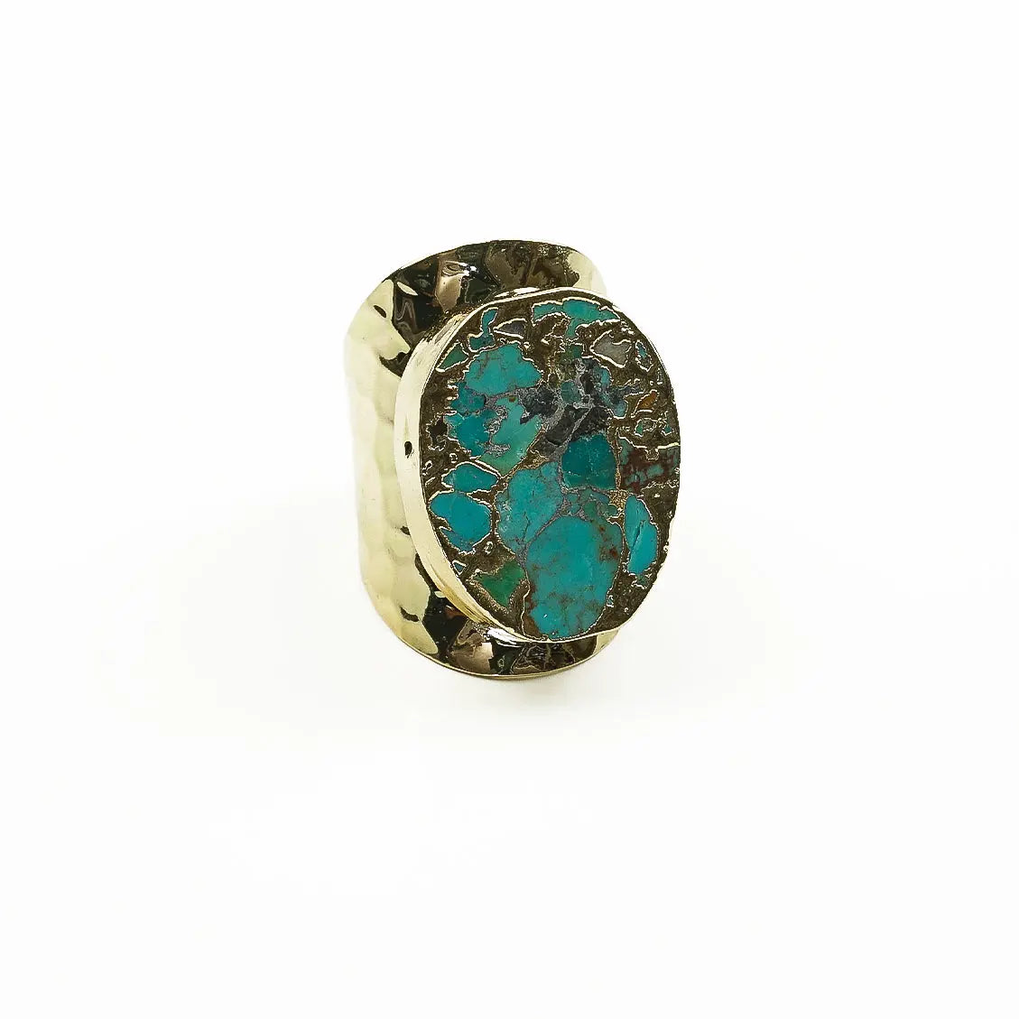 Bague APHRODITE en turquoise sur anneau doré ajustable – Hokee Minéraux