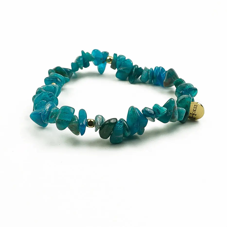 Bracelet ABYSSE en apatite bleue naturelle avec détails dorés