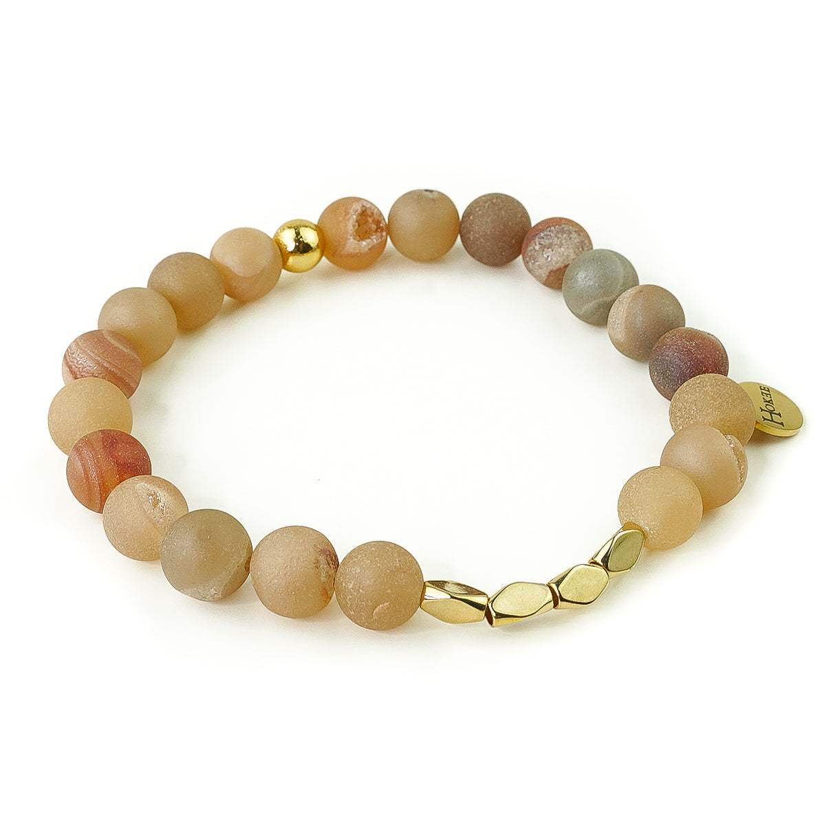 Bracelet ISIS Nude en agate naturelle 8 mm avec détails dorés – Hokee Minéraux