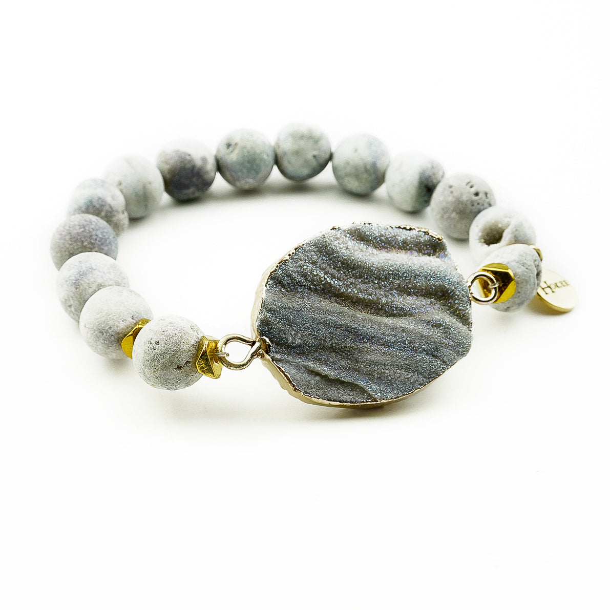 Bracelet JOSIE Gris en agate grise et druze d’agate – Hokee Minéraux