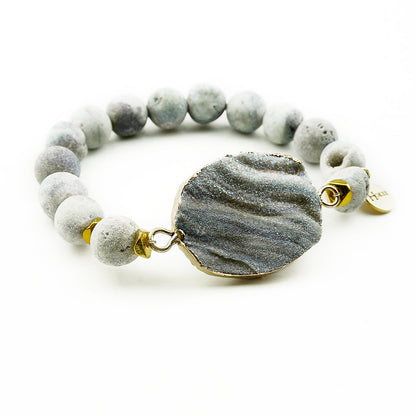 Bracelet JOSIE Gris en agate grise et druze d’agate – Hokee Minéraux