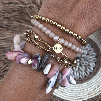 Bracelet JASMINE en perles polies de rhodonite