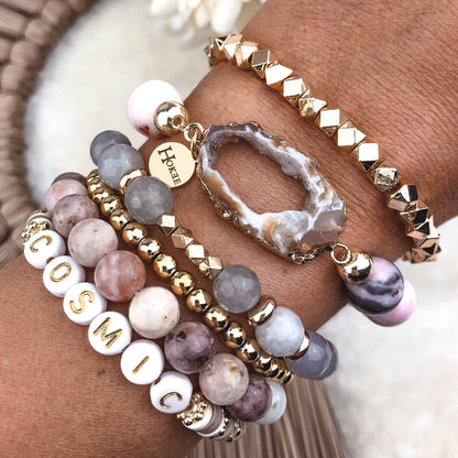 Bracelet GHOST Jaspe rose zèbré Gold Hokee Minéraux