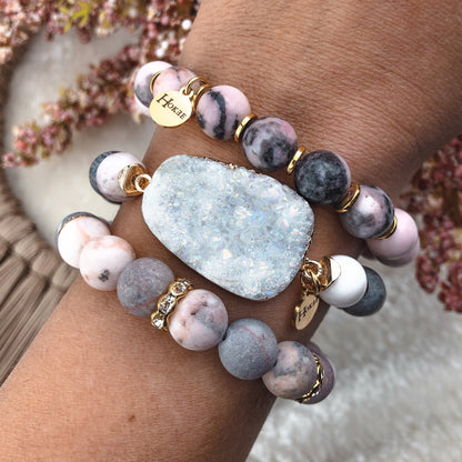 Bracelet ZOÉ Jaspe rose zèbré Gold Hokee Minéraux