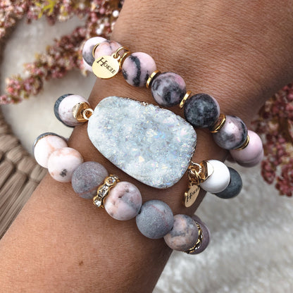 Bracelet ROMY Jaspe rose zèbré Gold Hokee Minéraux