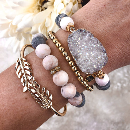 Bracelet ROMY Jaspe rose zèbré Gold Hokee Minéraux