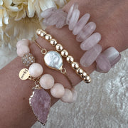Bracelet MADDY en jade beige avec quartz rose