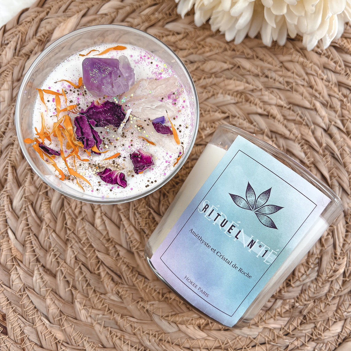 Bougie Rituel N°1 avec améthyste et cristal de roche