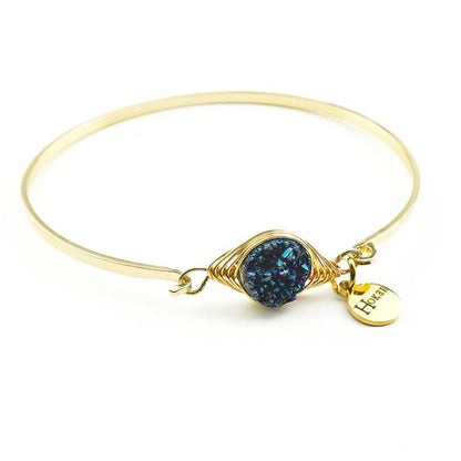 Jonc LORELEEN Bleu en agate naturelle teintée et finition gold
