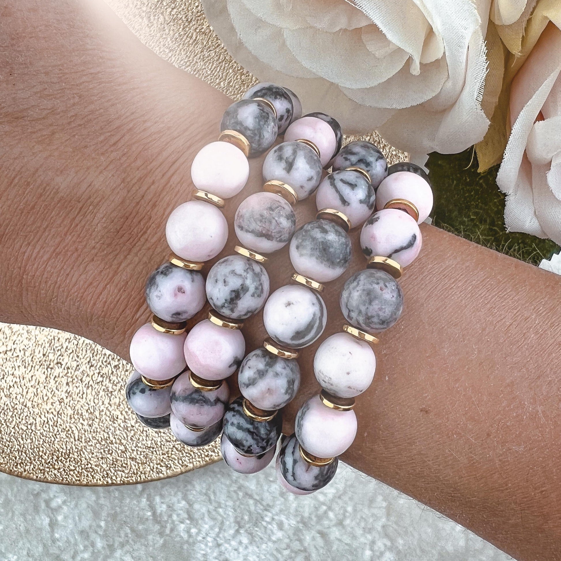 Bracelet ZOÉ Jaspe rose zèbré Gold Hokee Minéraux