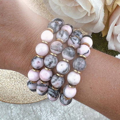 Bracelet ZOÉ Jaspe rose zèbré Gold Hokee Minéraux