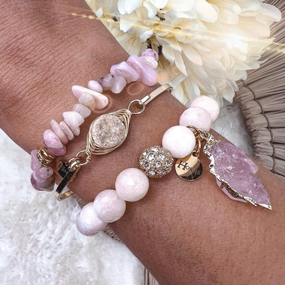 Bracelet MADDY en pierres naturelles beige et rose